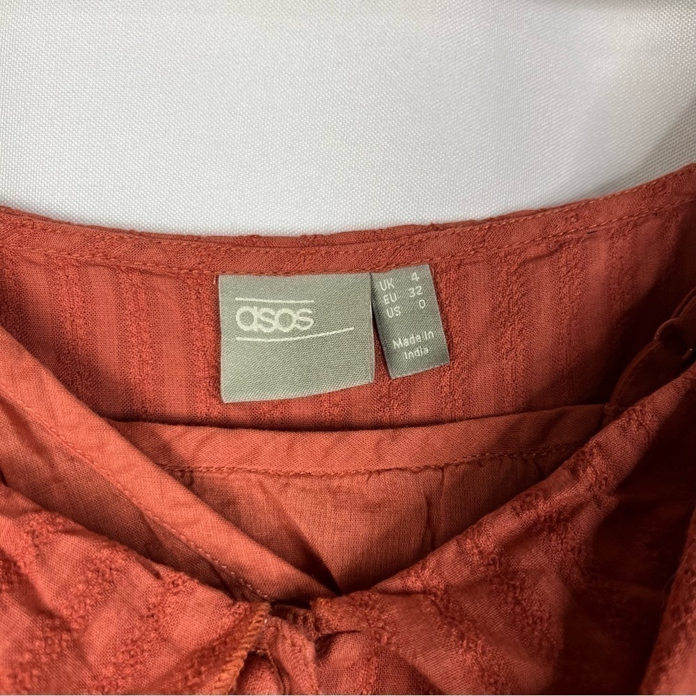 ASOS Dark Orange Button‎ Front Ruffle Mini Dress 0 - Picture 4 of 4